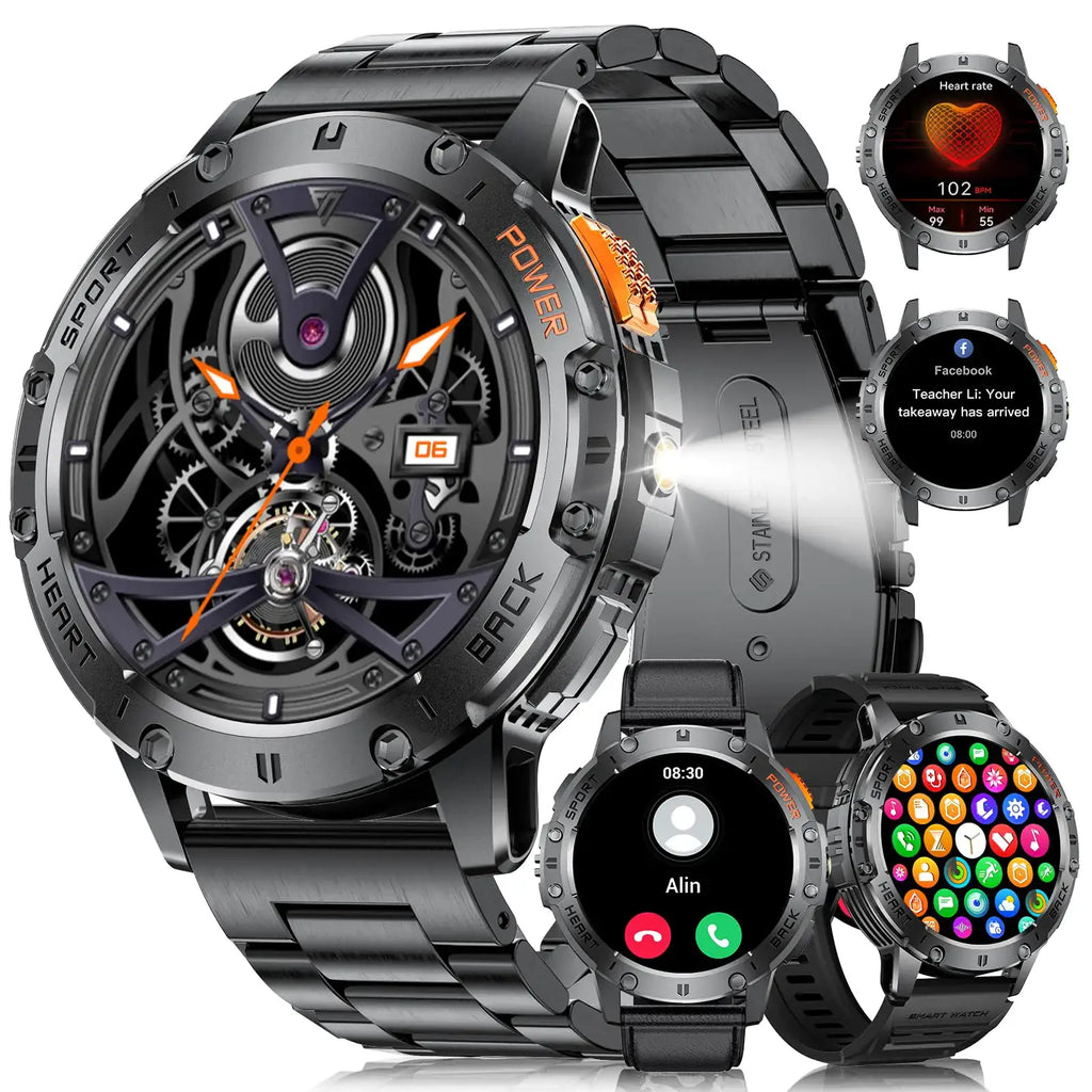 L brand premium affordable watches black metal smartwatch side view with light feature