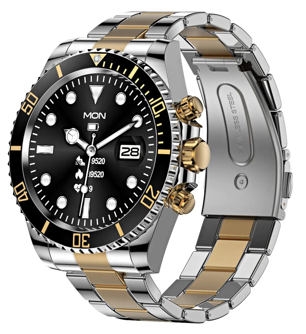 L brand premium affordable watches two-tone silver and gold stainless steel view with date feature