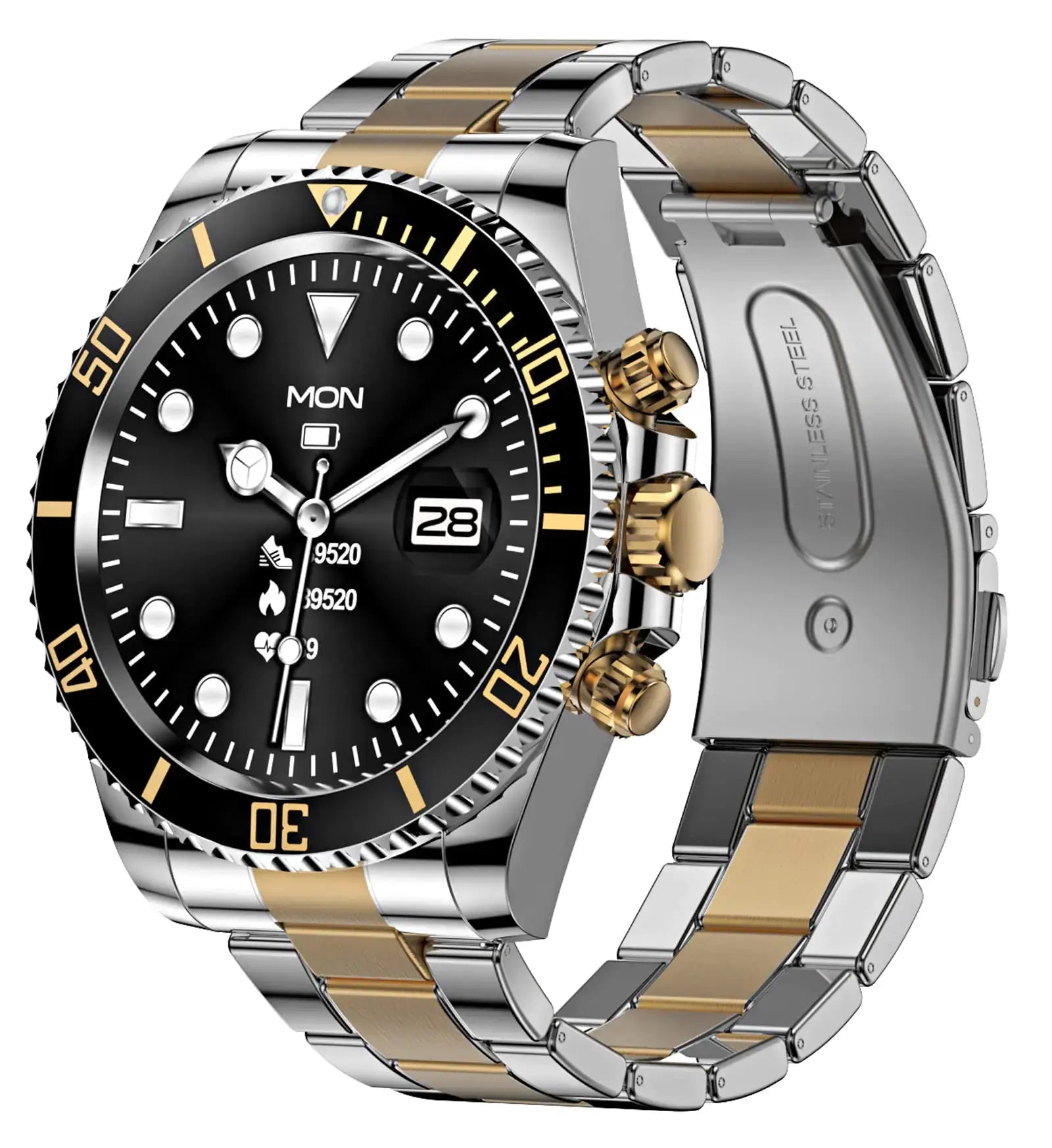 L brand premium affordable watches two-tone silver and gold stainless steel view with date feature