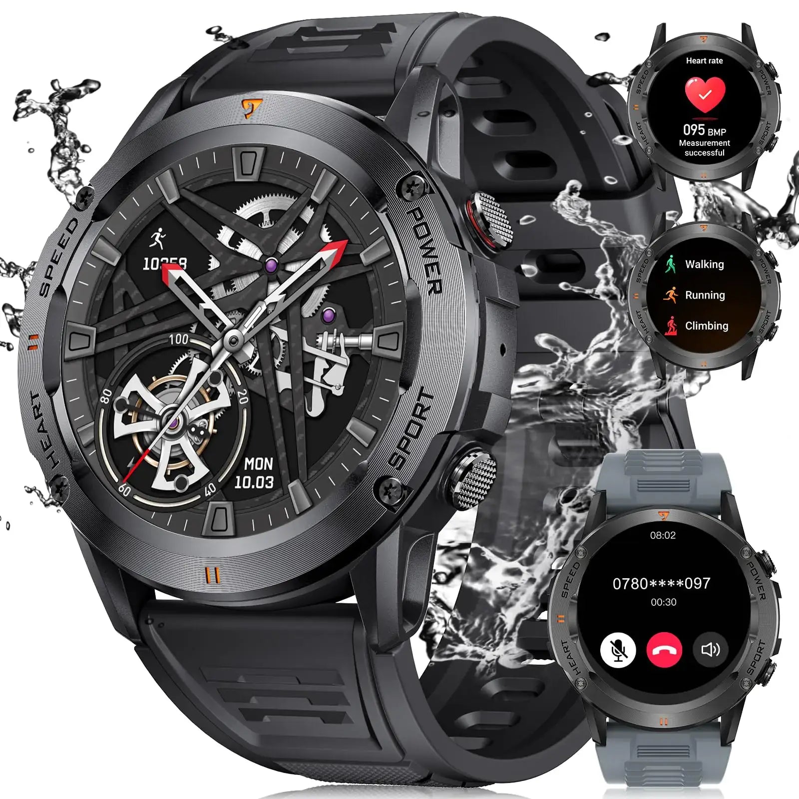LIGE smart watch for men with 1.39" IPS screen, fitness tracking, heart rate monitor, and rugged design.