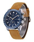 Men's L Casotime leather chronograph watch with big face, analog display, and 30M waterproof feature. Casual and elegant style.