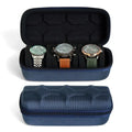 Blue Besforu hard watch box organizer for men and women, 3-slot travel case for wristwatches and smartwatches.