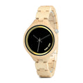 L Bobo Bird men's wooden watches business casual model with light wood band and black dial front view