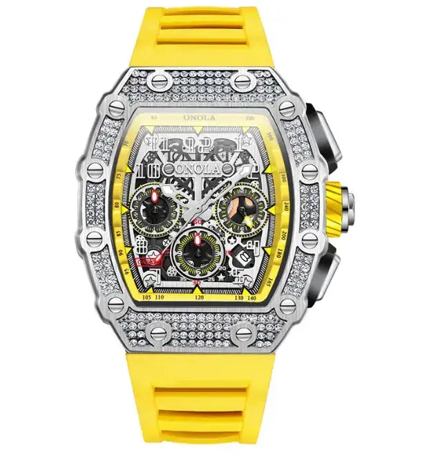 Wristly ONOLA men's watch featuring a sleek design with a black dial and silver stainless steel band.