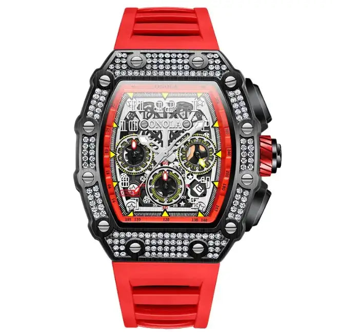 ONOLA men's watch by Wristly featuring a sleek design with a black dial and silver stainless steel band.