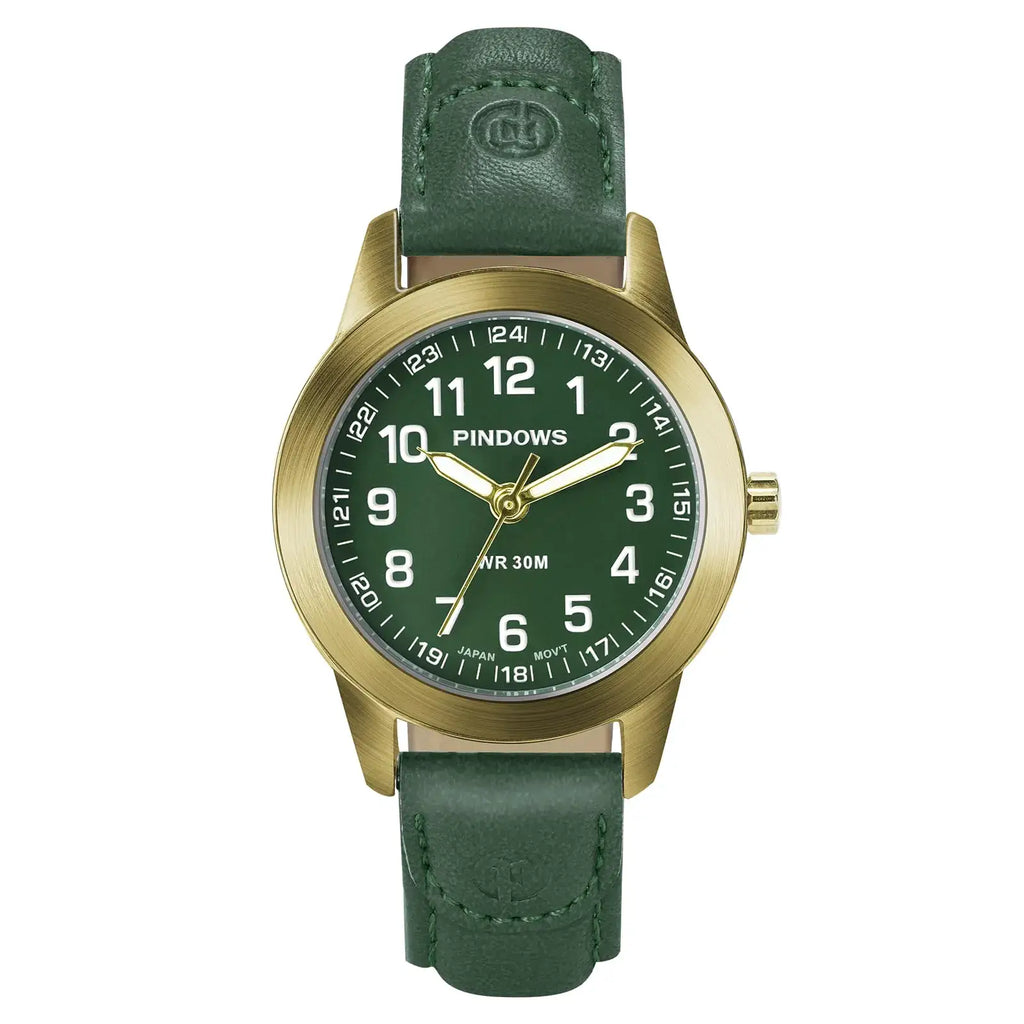 Classic PINDOWS women's analog quartz watch with luminous dial and waterproof design, perfect for business or dress occasions.