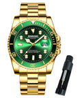 L brand premium affordable watches gold green dial close-up with date feature