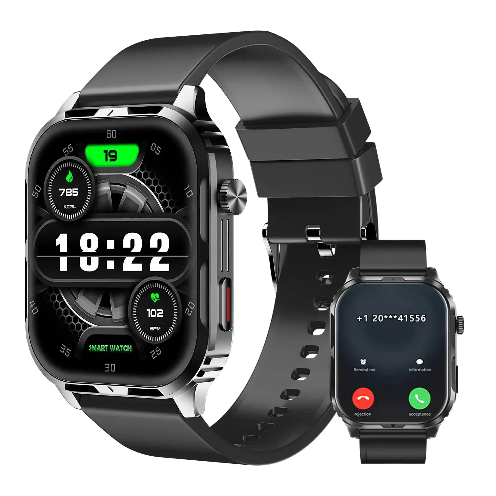 L brand premium affordable watches black smartwatch front and side view with health tracking