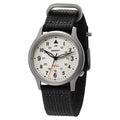 L Berny titanium field watches for men with white dial and black fabric strap front view