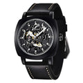 Benyar automatic men's watch with a skeleton design, leather strap, 45mm dial, and 30M waterproof feature.