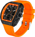 L Designer Men's Orange Wristwatch with Rectangle Dial, Digital Analog Display, Stopwatch, and 5ATM Waterproof feature.