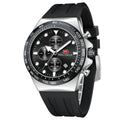 L Mini Focus men's business sport watch with chronograph, waterproof feature, and luminous display on a silicone band.