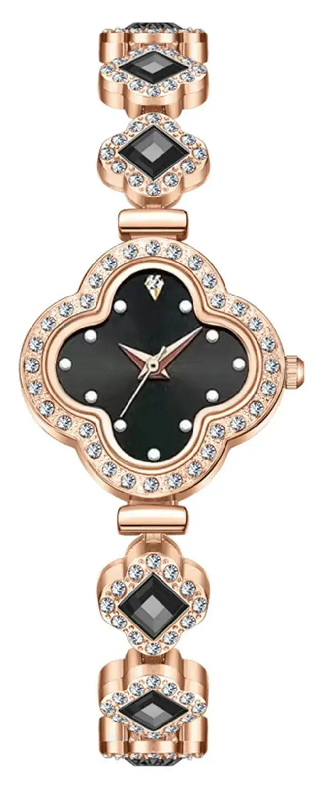 L rose gold affordable quality watches with black dial front view