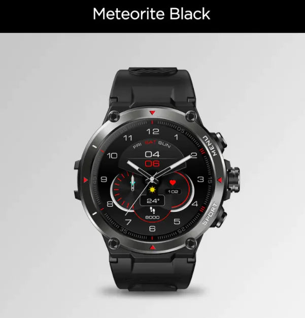 L Meteorite Black premium affordable watches front view with sporty black design