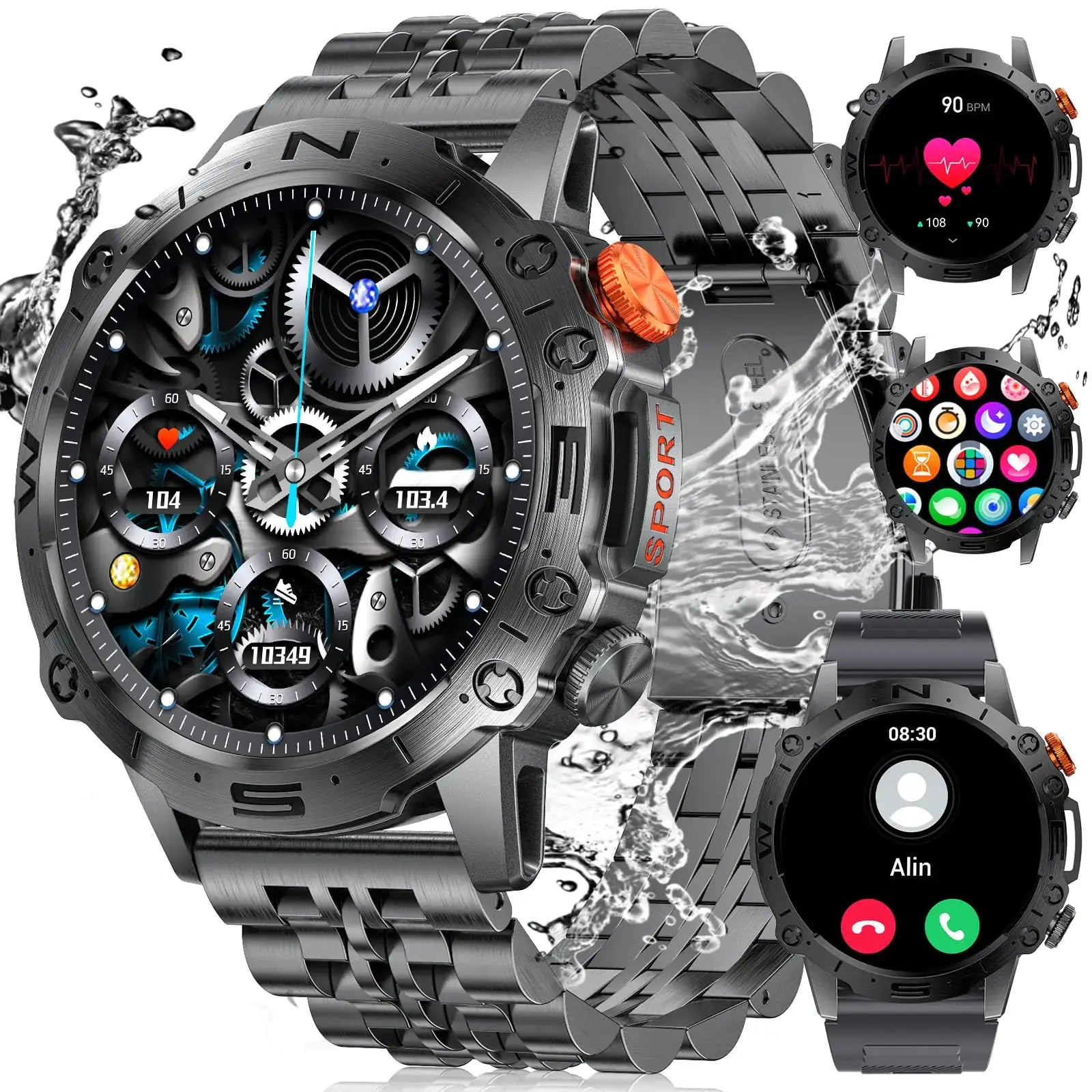 L brand premium affordable watches black metal sport smartwatch with water resistance