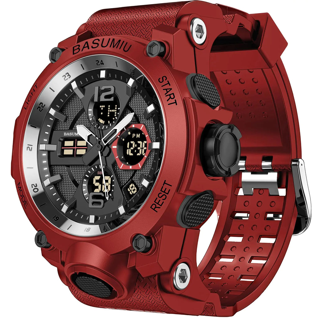 L Basumiu red premium affordable watches rugged design side view