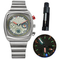 L brand premium affordable watches silver chronograph watch front and luminous dial view